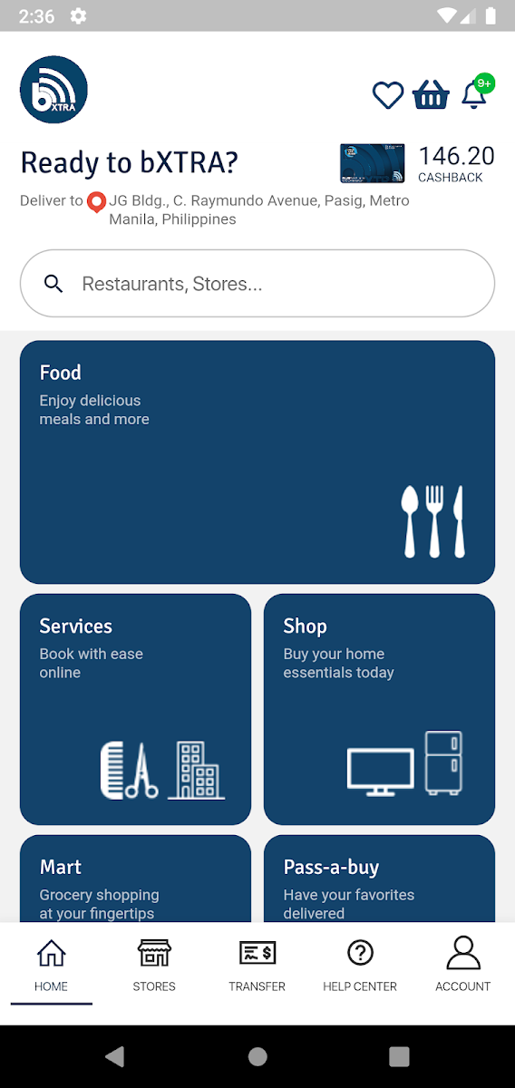 bXTRA PH wallet and services home screen