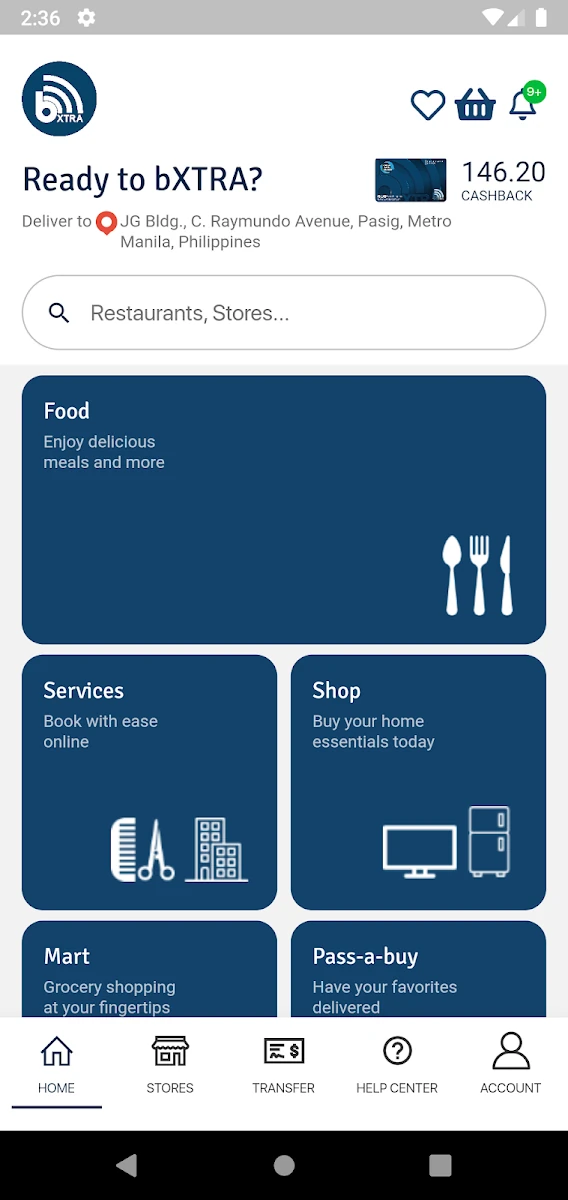 bXTRA PH wallet and services home screen