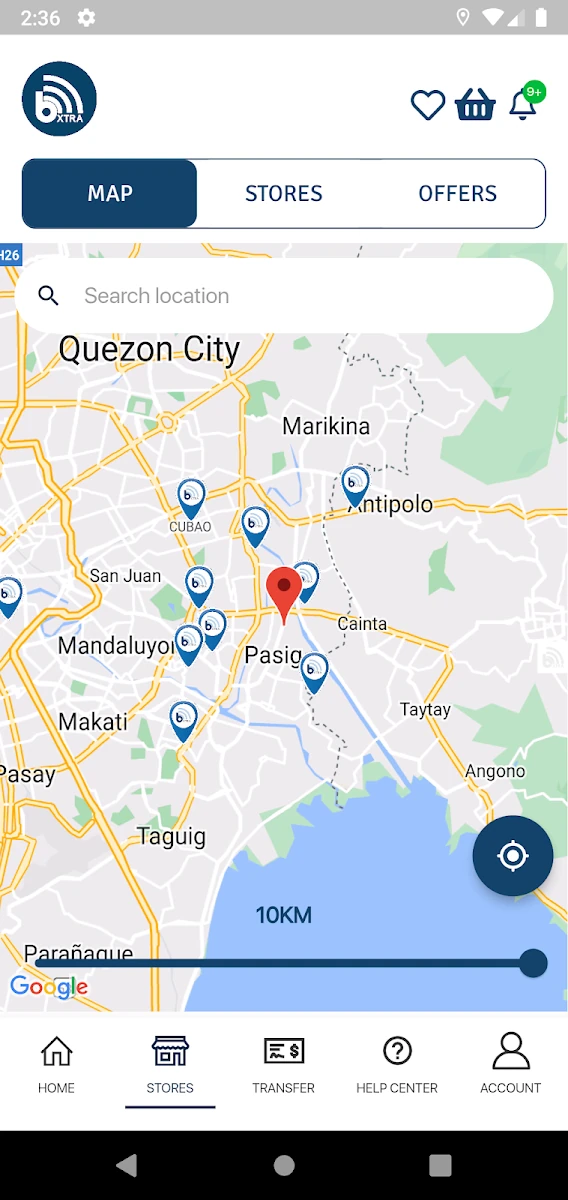 bXTRA PH live map of partner stores