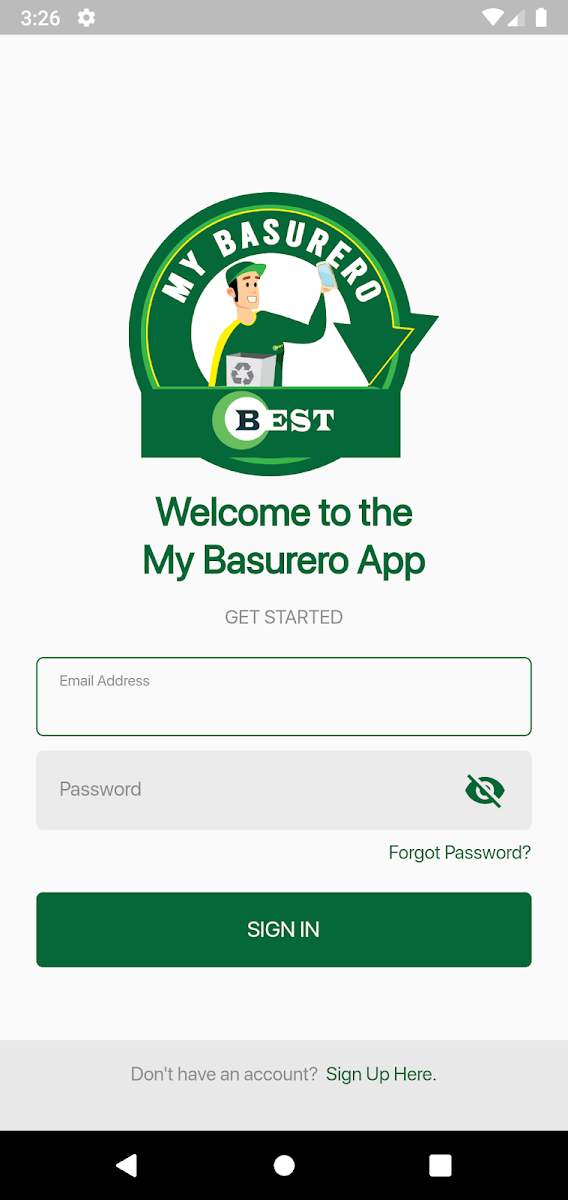 My Basurero app welcome screen
