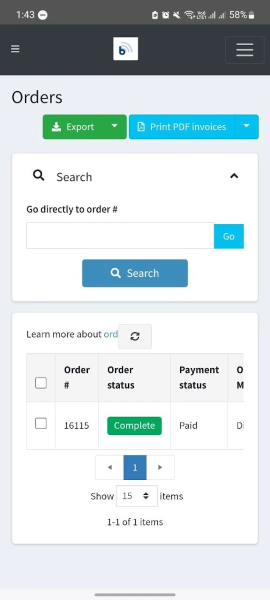 bXTRA Vendor orders screen