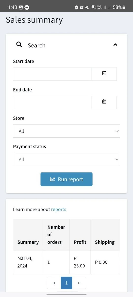 bXTRA Vendor sales summary screen